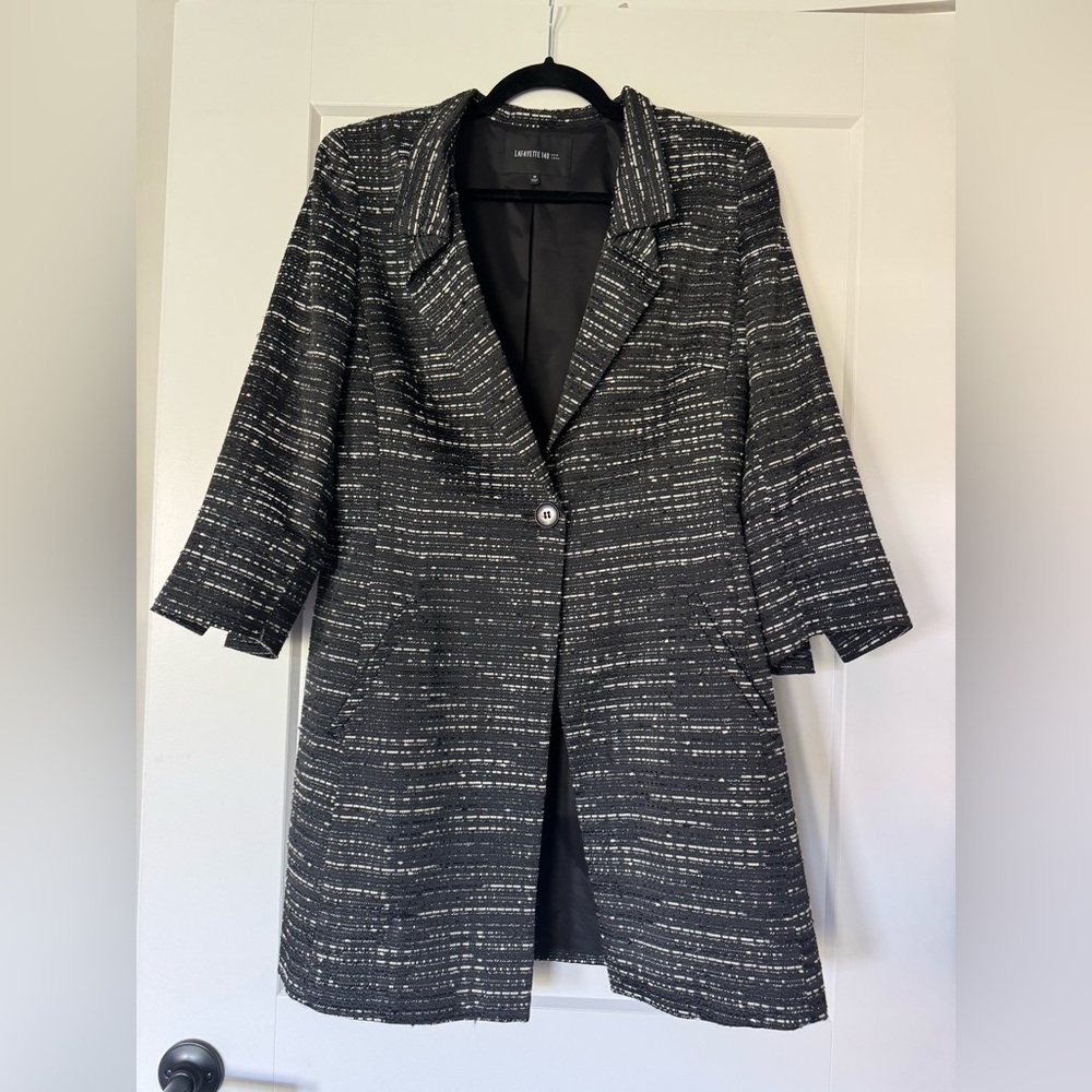Lafayette 148 New York Black and White Long Blazer Jacket Size 10
